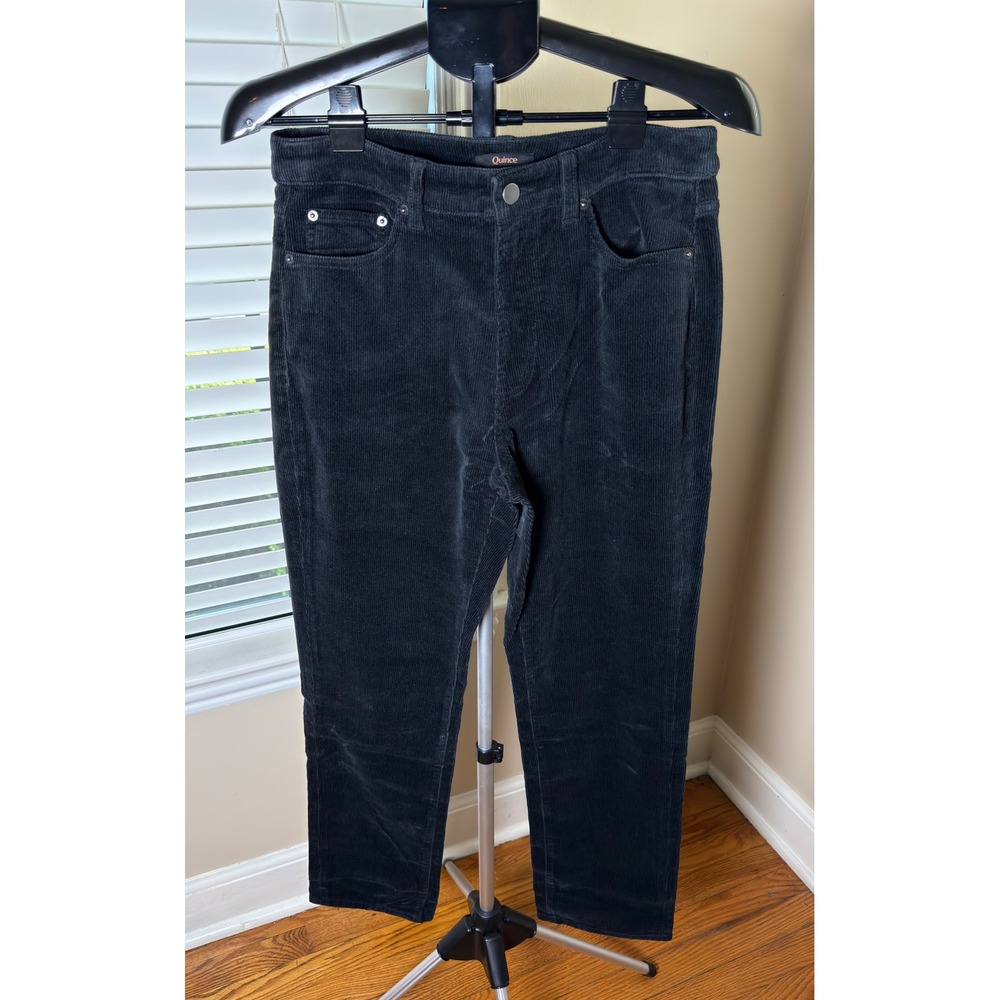 Quince Black Organic Stretch Corduroy Straight Leg Pants Size 8 Womens